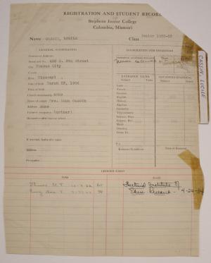 Lucile "Billie" Cassin's Stephens College transcript (courtesy of the Stephens College Library Archives) Lucile "Billie" Cassin's Stephens College transcript (courtesy of the Stephens College Library Archives)