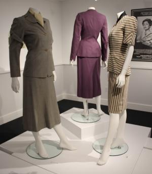 Two 1940s Adrian suits (foreground) and one Elsa Schiaparelli (photo: Katherine Craig) Two 1940s Adrian suits (foreground) and one Elsa Schiaparelli (photo: Katherine Craig)