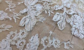 Close-up of object undergoing conservation.